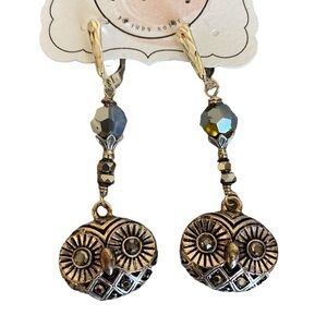 Owl Earrings Dangly Crystal Silver Tone New
